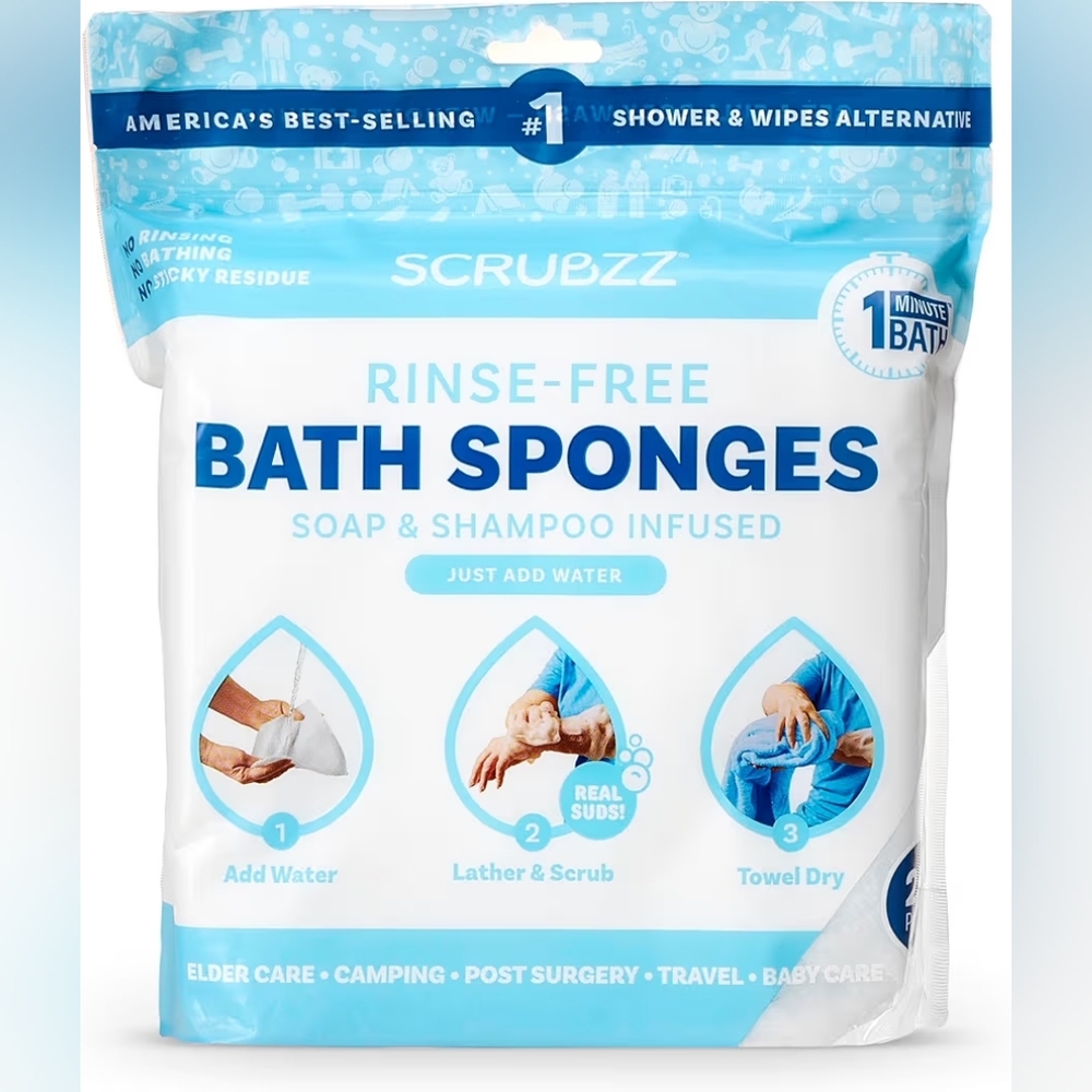 Scrubzz Rinse-Free UNSCENTED Bath Sponges